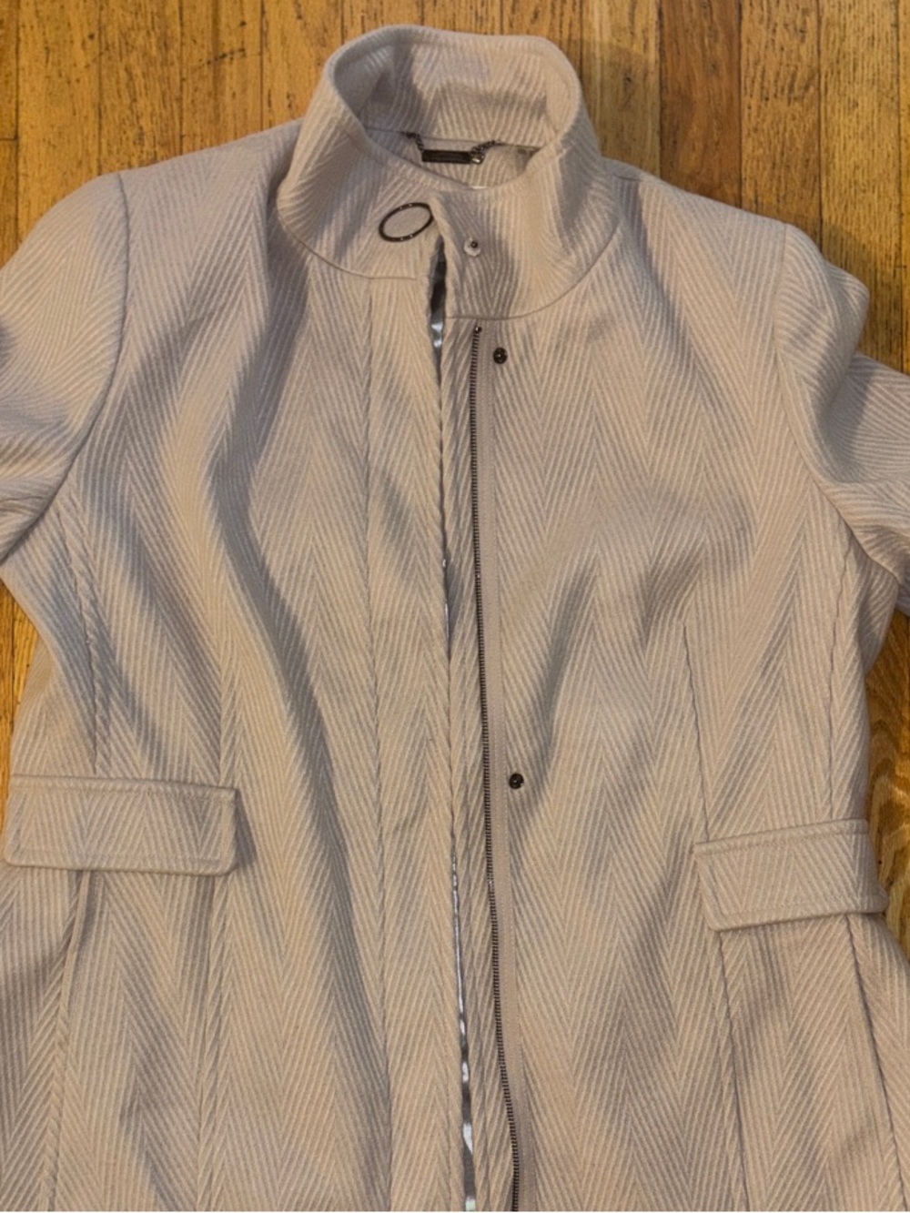 Calvin Klein Women’s NWT Grey Herringbone Funnel-Neck Walker Coat - XX Large